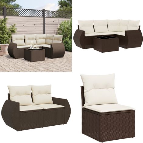 vidaXL Salon de jardin avec coussins 5 pcs marron résine tressée (1/5)