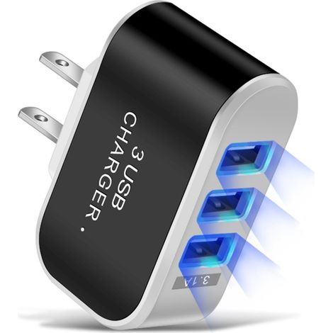Chargeur Murale USB - Bloc D'alimentation À 3 Ports - 5 V 3 1 A - Compatible Avec Téléphones Et Tablettes - 1 Pièce (1/5)