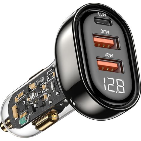Allume Cigare USB, 125W Mini Chargeur Voiture USB C Charge Rapide 3 Ports PD 3.0 et QC 3.0 Métal Transparent Chargeur Allume Cigare USB pour iPhone 13 Pro 12 XR, Samsung Galaxy S20 (Noir) (1/5)