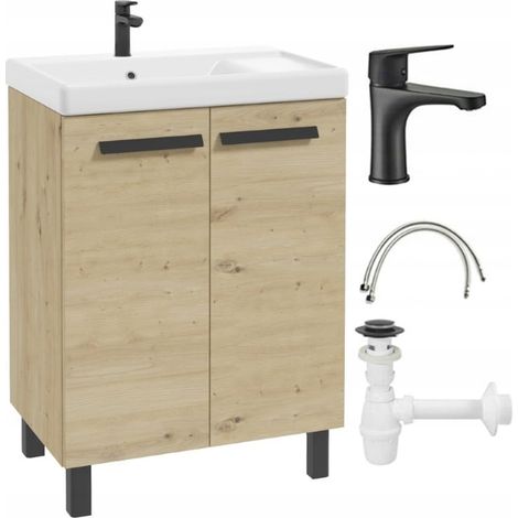Conjunto de baño: mueble con lavabo 80x60 + grifo, sifón, tapón de clic-clac Bonita (1/5)