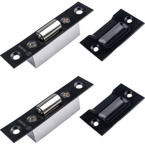 Loquet à rouleau silencieux, loquet à boule robuste avec gâche pour porte de placard (noir)