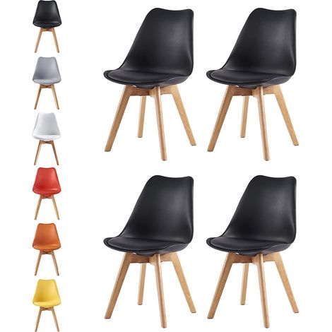 Set of 4 Dining Chairs Designer Side Chairs Wooden Home Office Commercial EVA BLACK