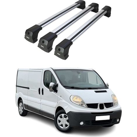 OMAC Barres de toit compatibles avec Renault Trafic II 2001-2014 – 3 barres – Antivol inclus – Aluminium Argent (1/5)