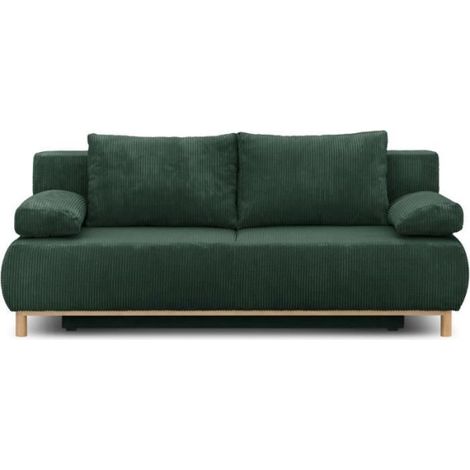 Banquette convertible 3 places MIKA - Velours côtelé Vert foret - Coffre de rangement - L 192 x H 84 x P 93 cm (1/5)
