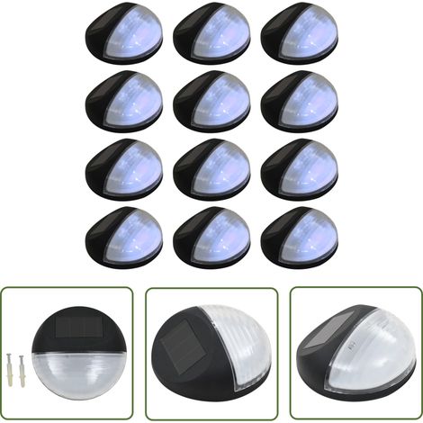 The Living Store Lampe solaire murale à LED d'extérieur 12 pcs Rond Noir - Lampes Solaires Exterieures - Éclairage Solaire Mural - Lampadaire Solaire - Led Solaire - Luminaire Extérieur Solaire (1/5)