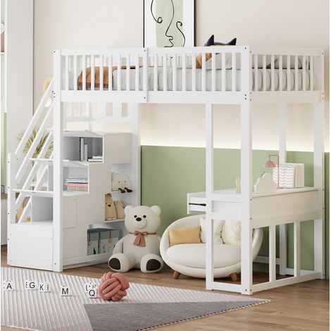 Letto a soppalco 250x96x175 cm in legno bianco con scrivania, senza materasso – MEUBLIV (1/5)