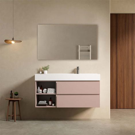 Mobile bagno sospeso 120 cm Rosa Retro Lavabo a Destra in Resina Specchio Quadro - Fiji Paint Plus (1/4)