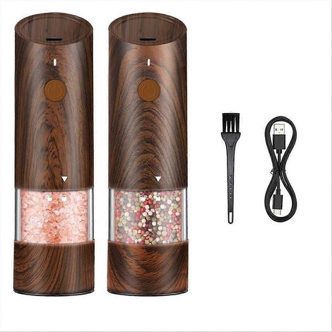 Ensemble moulin à sel et à poivre électrique – Moulin à poivre et à sel automatique et rechargeable avec 6 réglages de mouture ajustables