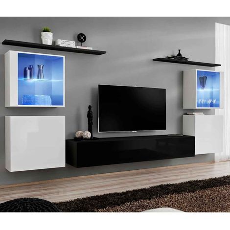 Meuble TV Mural Design "Switch XIV" 320cm Noir & Blanc (1/4)