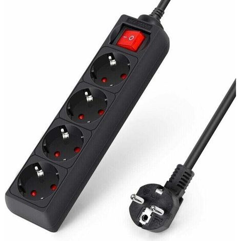 Multiprise avec Interrupteurs individuels, avec 4 Prises et 3 USB Chargeur Bloc (3680W 16A) Cable 2m pour Smartphone Tablette- Noir (1/3)