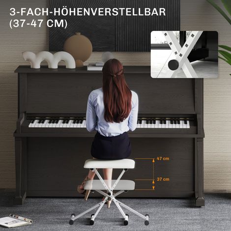 Tabouret de piano réglable en hauteur, pliable, forme X, coussin en similicuir 39 x 29 x 37-47 cm blanc (1/5)