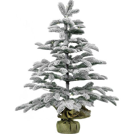 Albero di Natale Bianco Innevato 70 cm con 50 Luci Incorporate 8 Giochi di Luce Albero di Natale Base in Juta Magia Festiva (1/4)
