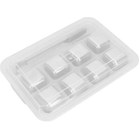 Ensemble de 8 glaçons en acier inoxydable poli miroir avec boîte à clip, réutilisables pour boissons, whisky, etc. (1/5)