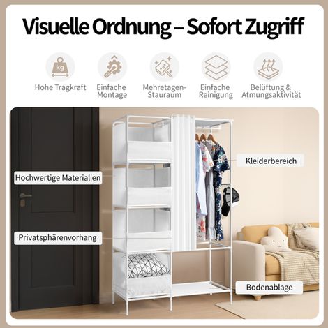 Armoire suspendue à quatre niveaux et deux rangées avec rideaux et compartiments de rangement (10545170cm, blanc) (1/5)