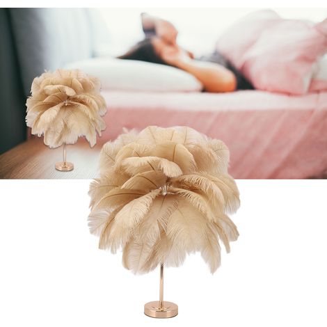 Lampe de table en plumes d'autruche - Lampe de table moderne et créative en plumes d'autruche - Lampe décorative romantique rechargeable - Lampe de chevet nordique - Couleur camel (1/5)