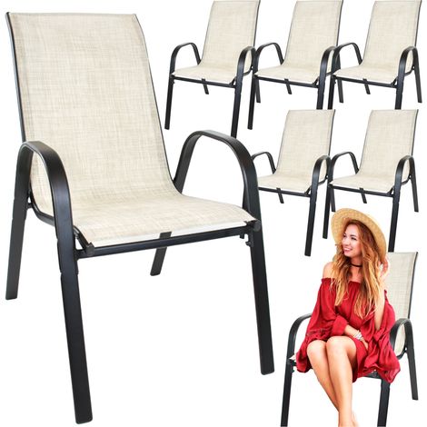 Metall-Gartenstühle für Balkon, Terrasse, Gartenmöbelset, beige, 6er-Set