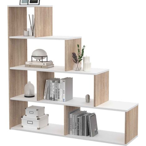 Bücherregal Treppe LINA Holz in Buchenholzoptik und Weiß (1/5)