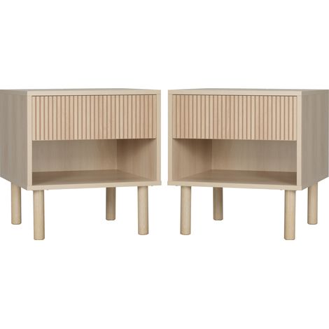 Lot de 2 tables de chevet table de nuit avec tiroirs et niches, style moderne, dim. 47 x 47 x 50 cm, bois naturel