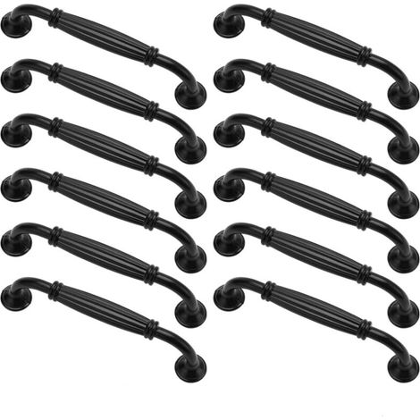 Paar 12 antike europäische Möbelgriffe, Schubladenknöpfe für Küche und Schlafzimmer, 96 mm Lochabstand, schwarze Oberfläche (1/5)