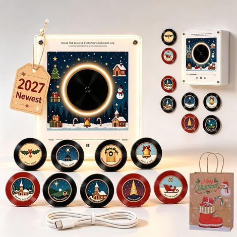 2027 New Christmas Vinyl Records for Fridge, Christmas Fridge Magnet Music Player with 9 Vinyl Style Discs and USB C (1/5)