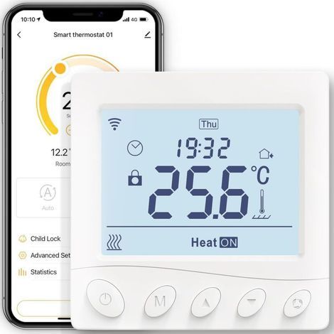 Thermostat Connecté WiFi Chauffage au Sol Électrique, Calendrier et Télécommande sans Hub, Compatible avec Alexa, Google Home 16A,Blanc (1/4)