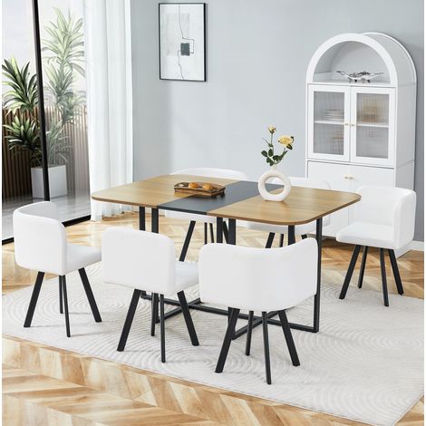 Set tavolo e sedie allungabile 4-6 posti, 150 x 100 x 79 cm, legno naturale e nero DESVIAE (1/5)