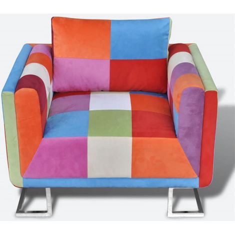FIMEI Fauteuil cube avec design de patchwork Chrome Tissu (1/5)