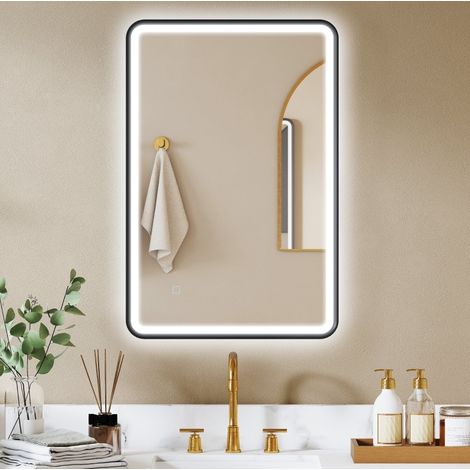 LED-Badezimmerspiegel 90 x 60 cm, beschlagfrei, dimmbar, schwarz HAVRYA (1/5)