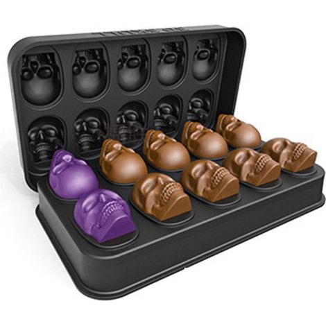 Eiswürfelform in Totenkopfform – Für Whisky, Cocktails, Eistee, Kaffee – 12 Fächer – Lebensmittelechtes Silikon (1/5)