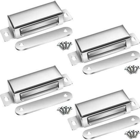 Lot de 4 aimants de porte magnétiques pour portes d'armoire, 30 kg, fermoirs magnétiques puissants en acier inoxydable, ferme-porte, aimants pour meubles et portes de balcon (1/5)