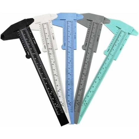 Set di 5 mini calibri in plastica da 6 pollici per misurare gioielli, studenti, ufficio, falegnameria, casa, garage, assortiti, nero, bianco, blu, grigio, verde. (1/4)
