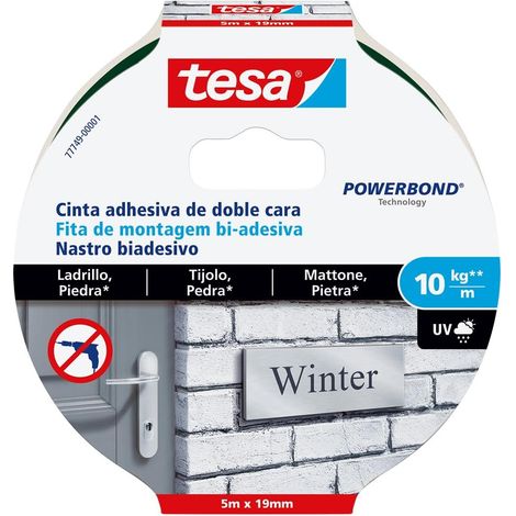 Tesa Cinta Adhesiva Doble Cara para ladrillo y piedra, superficies rugosas en exteriores 10 kg 5 m x 19 mm