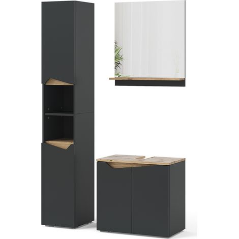 Conjunto de muebles de baño Marelle, Antracita, 3 partes, con unidad alta, Vicco