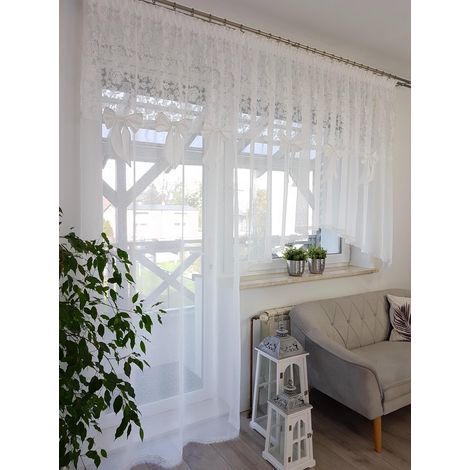 Un juego de cortinas para balcón de marquesina y gasa - un juego de balcón con bordados y lazos, 300 cm (1/5)