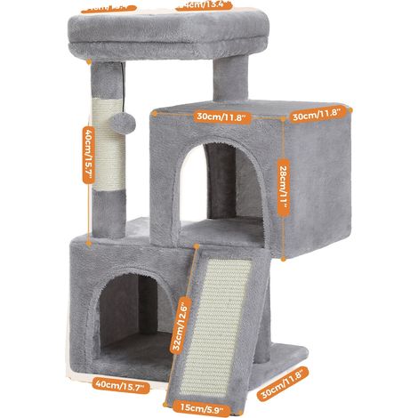Árbol para gatos, varios condominios, construcción sostenible en madera, AMT0253GY, L-a (1/2)