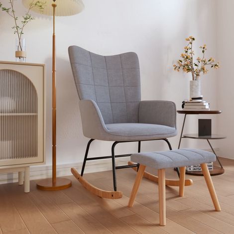 Silla mecedora con reposapiés tela gris claro vidaXL