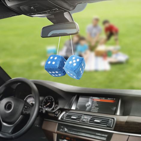1 paire de dés en peluche à points pour rétroviseur, support en peluche vintage avec ventouse, accessoires de voiture (1/4)