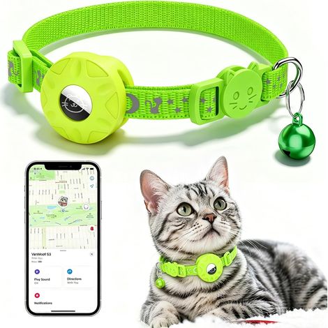 Traqueur de chat sans ABO, collier réglable pour chat compatible avec iOS et Android, collier pour chat étanche avec motif réfléchissant et cloche, mini tracker pour chiens et petits animaux (1/5)