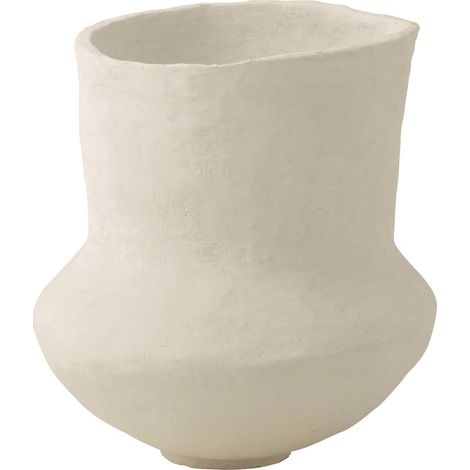 Pot décoratif blanc style archaïque en papier mâché - Blanc mat artisanal (1/3)