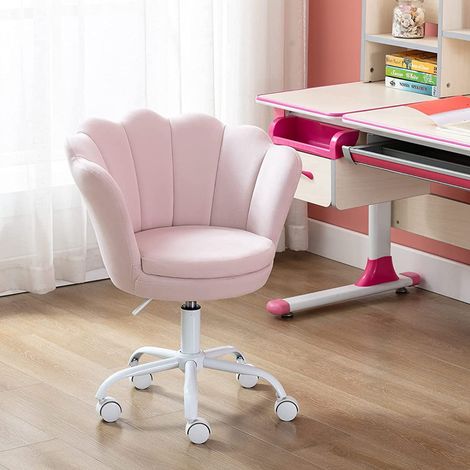 Wahson Sedia Scrivania Cameretta, Studio Girevole in Velluto Regolabile in Altezza,design a petali, seduta ispessita, ruote morbide girevoli a 360°, Rosa Chiaro (1/5)