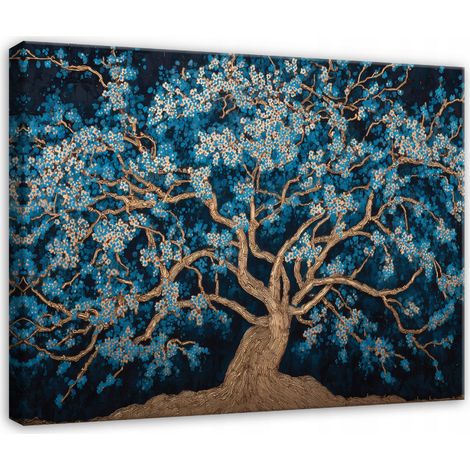 Leinwandbild Abstrakter Baum Blau, moderner Kunstdruck für Schlafzimmer und Wohnzimmer, hochauflösender Druck, 100 x 70 cm