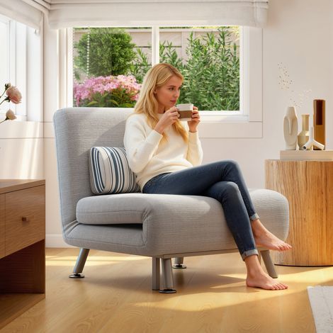 HOMCOM 3 in 1 Schlafsessel Klappbar Schlafsofa mit Bettfunktion Verstellbarer Rückenlehne Kissen Gästebett bis 150kg belastbar Relaxsessel Klappsessel für Wohnzimmer Schlafzimmer 75x70x75cm Grau