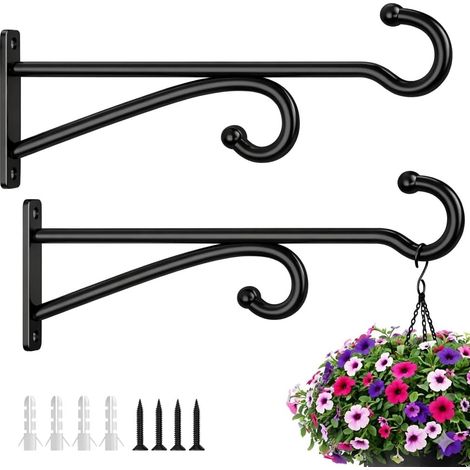 Lot de 2 crochets de pot de fleurs 25 cm Crochets métal intérieur/extérieur Supports muraux paniers carillons (1/5)