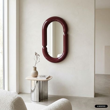 sweeek - Miroir ovale finition glossy 70cm bordeaux - Adia