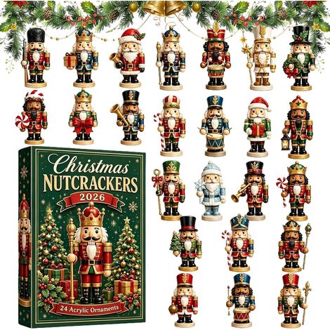 Calendario de Adviento 2026 - Divertidos adornos de Cascanueces para la cuenta regresiva hasta Navidad. Decoraciones para niños y niñas. (1/5)