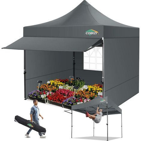 Faltpavillon 3x3m wasserdicht, stabil, winterfest, mit Seitenwänden, UV-Schutz, Grau (1/5)
