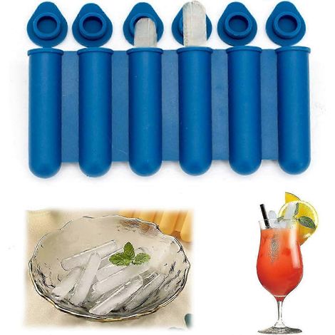 Trois mini moules à glaçons bleus en silicone avec couvercles. Design fin, faciles à presser et à faire tenir debout, parfaits pour remplir les bouteilles de boissons. (1/5)