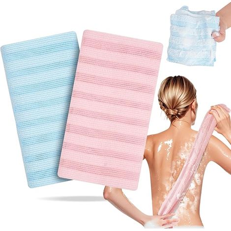 Toalla de baño de doble cara para uso doméstico, potente cepillo para la espalda, tira larga para eliminar la suciedad y la mugre, toalla de baño que estira la espalda. (1/3)