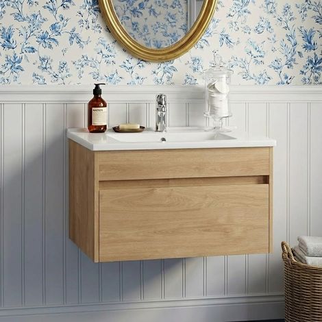 Vitra S50+ Wall Hung 1-Drawer Vanity Unit with Basin 800mm Wide - Golden Oak