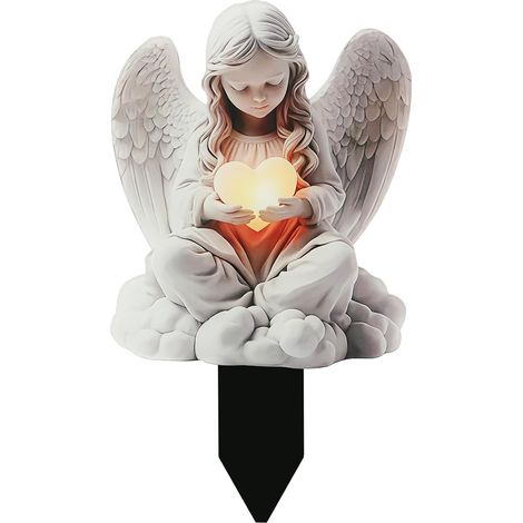 1 Plaque de décoration cimetière,Ange 2D en acrylique,Résistante aux intempéries,Piquet jardin,Pour tombe et pot de fleurs (1/5)